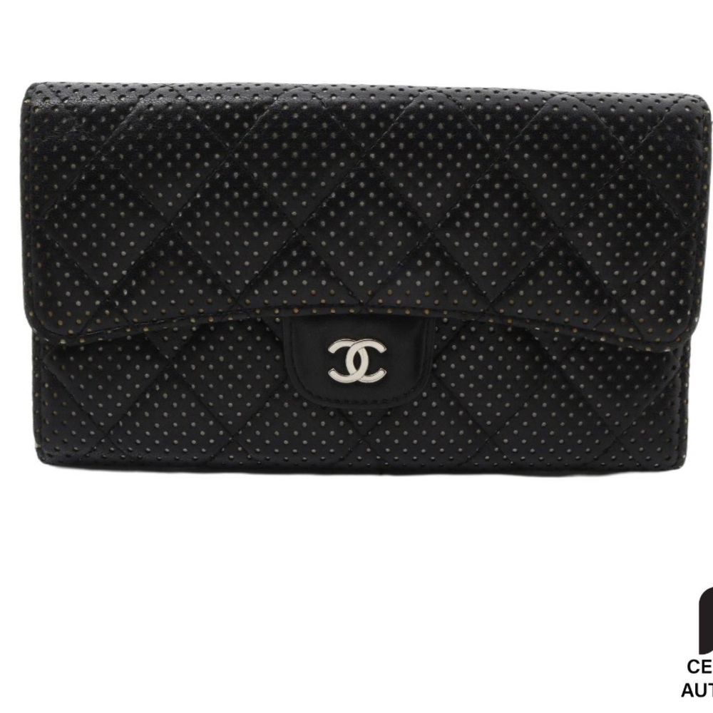Chanel Black leather long wallet
